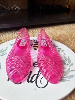 Vintage Pink 80s 1980s Summer Jellies Jelly Shoe Sandals Made in Taiwan.